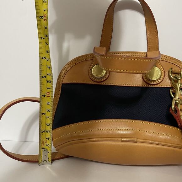 Vintage Dooney & Bourke Cabriolet Bag Navy Canvas Tan Leather Domed USA Satchel - Picture 16 of 16